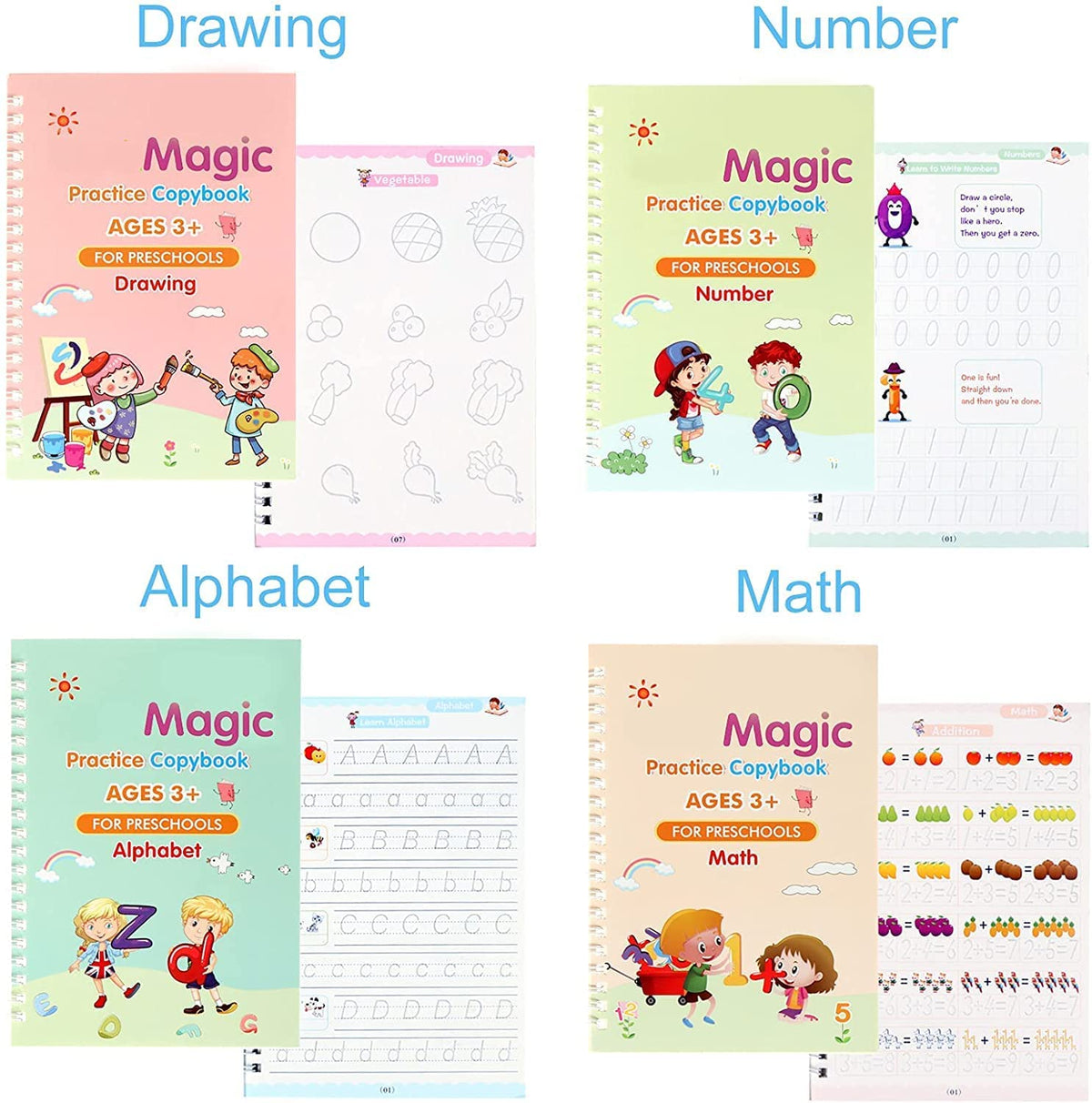 Sank Magic Practice Copybook – Screen-Free Handwriting Practice for Kids | 4 Books, Pen, Grip & 10 Refills ✍️