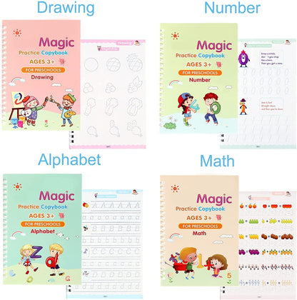 Sank Magic Practice Copybook – Screen-Free Handwriting Practice for Kids | 4 Books, Pen, Grip & 10 Refills ✍️