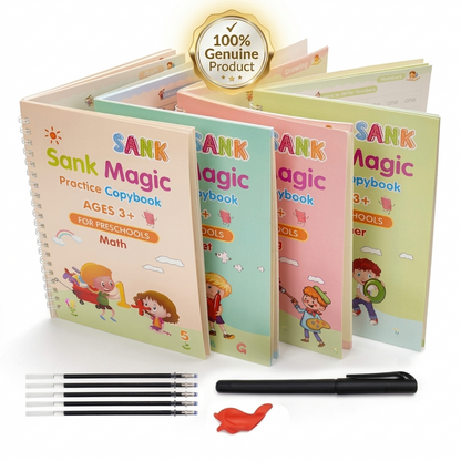 Sank Magic Practice Copybook – Screen-Free Handwriting Practice for Kids | 4 Books, Pen, Grip & 10 Refills ✍️